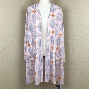 LuLaRoe Caroline Cardigan Abstract Geometric Colorful Art To Wear Pink Purple